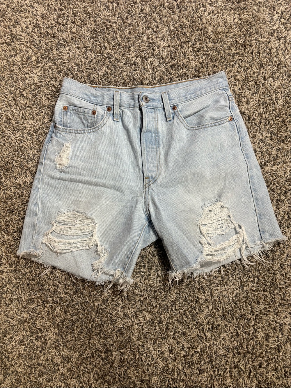 Levi's Light Blue Distressed Denim Shorts